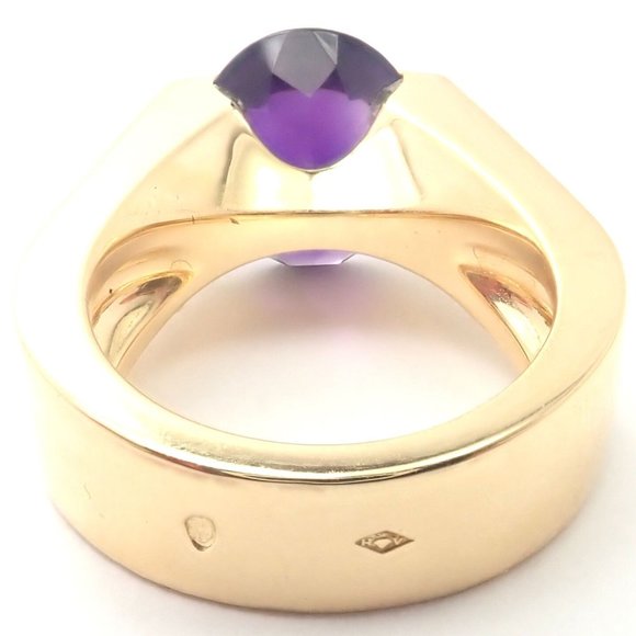 Authentic! Cartier Tankissi 18k Yellow Gold Diamond Large Amethyst Ring Paper - Picture 4 of 10